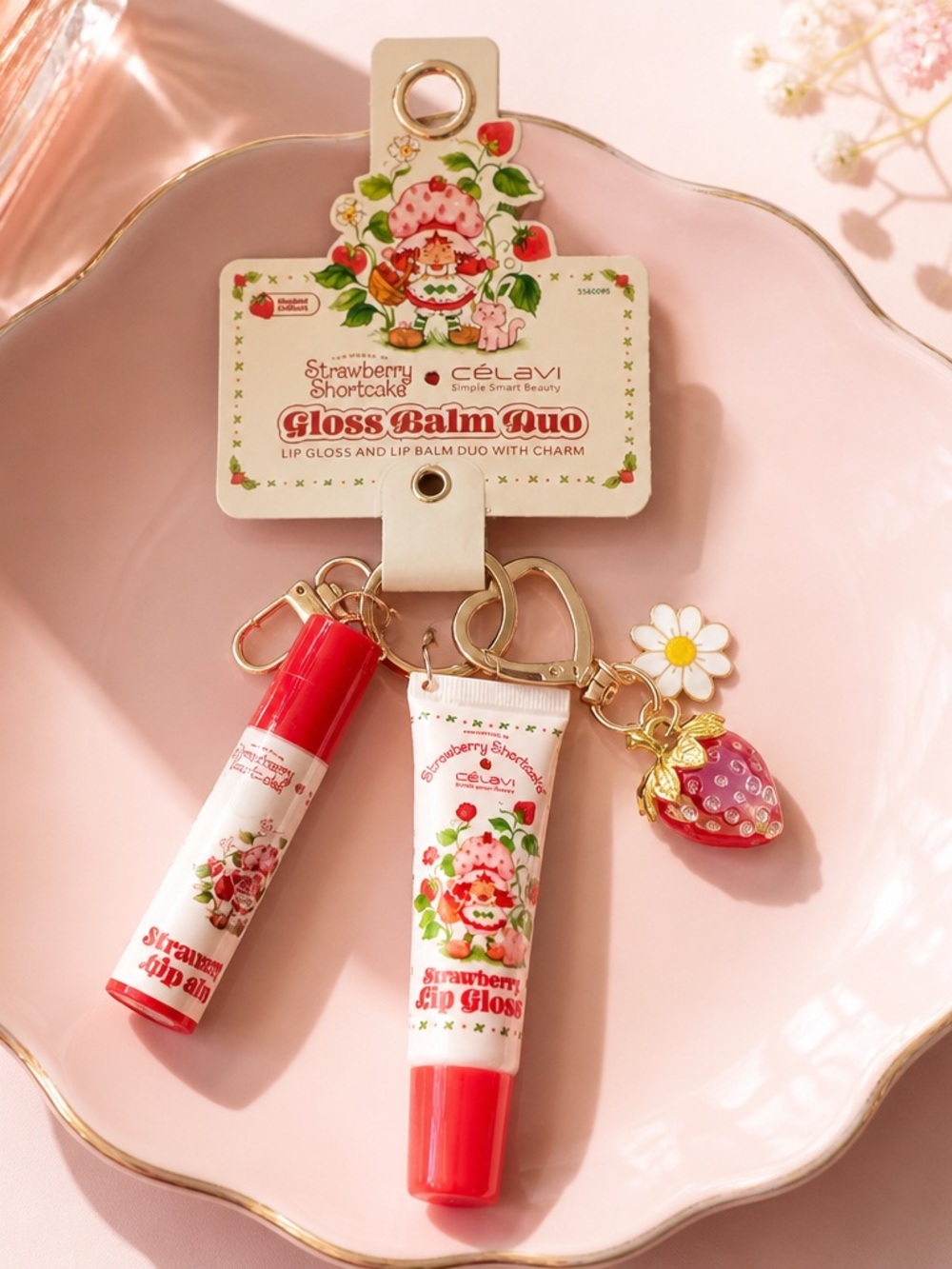 Strawberry Shortcake x Célavi Lip Gloss & Balm Duo Keychain